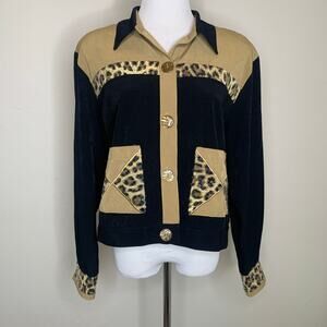 Vintage Cropped Shacket Cheetah Leopard Sequin Colorblock sz Medium